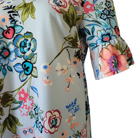 NWT Nicole Miller Studio Womens Light Blue Floral Print Spring Dress Size 14 XL - Picture 3 of 9